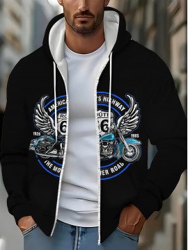 [Men's Motorcycle Hoodie] Black Men's Motorcycle Graphic Hoodie - 