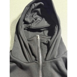 Men'S Windproof Full-Zip Hooded Jacket with Detachable Balaclava - Heavy-Duty Full-Zip Front, Loose Fit Casual Winter Coat, Geometric Pattern Hoodie for Outdoor Activities & Casual Attire, Windproof & High Quality Design, Full-Zip Hooded Sweatshirt