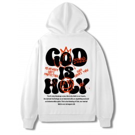 [Graffiti Print Hoodie] Warm Casual Graffiti Print Hoodie - Men's 'GOD IS HOLY' Pullover with Drawstring & Kangaroo Pocket for Fall/Winter
