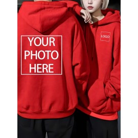 Men's Custom Photo/Text Hooded Sweatshirt - Personalized Logo & Photo Printing, Casual Loose Fit Pullover with Your Own Design, Machine Washable for Casual Attire, Events, Team Uniforms & Promotional Branding