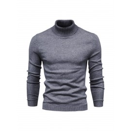 Men'S Japanese-Inspired Turtleneck Sweater - Soft Warm Loose-Fit Pullover with High Neck & Long Sleeves, Solid Color Casual Winter Sweater for Fall/Winter, Versatile Layering Essential in Grey & More Neutral Tones - Easy-Care Knit Fabric