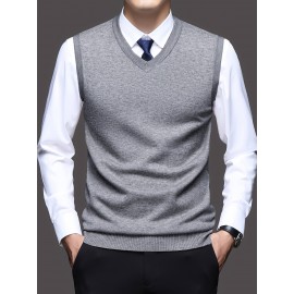 Men'S Solid Color Sleeveless Vest - Classic V-Neck, Regular Fit, Spring/Fall Essential for Casual & Formal Outfits, Versatile Layering Piece, Casual Attire, |classic Vest|sleeveless Design, Men Vest