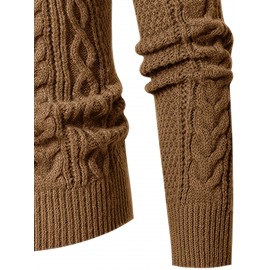 Men's Thickened Warm Slim-Fit Red Cable-Knit Sweater - Soft Light Beige-Friendly Long Sleeve Round Neck Winter Sweater for Business Casual & Casual Attire, Durable Cozy Knit Pullover with Twisted Grid Pattern, Versatile Layering Piece (Hand Washable) - Ideal for Office & Semi-Formal Events, Autumn & Winter Fashion in Vibrant Red with Ribbed Cuffs and Hem, Comfortable and Stylish for Casual Formal Outfits