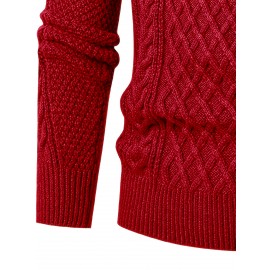 Men's Thickened Warm Slim-Fit Red Cable-Knit Sweater - Soft Light Beige-Friendly Long Sleeve Round Neck Winter Sweater for Business Casual & Casual Attire, Durable Cozy Knit Pullover with Twisted Grid Pattern, Versatile Layering Piece (Hand Washable) - Ideal for Office & Semi-Formal Events, Autumn & Winter Fashion in Vibrant Red with Ribbed Cuffs and Hem, Comfortable and Stylish for Casual Formal Outfits