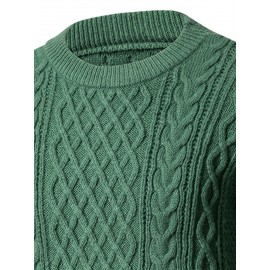 Men's Thickened Warm Slim-Fit Red Cable-Knit Sweater - Soft Light Beige-Friendly Long Sleeve Round Neck Winter Sweater for Business Casual & Casual Attire, Durable Cozy Knit Pullover with Twisted Grid Pattern, Versatile Layering Piece (Hand Washable) - Ideal for Office & Semi-Formal Events, Autumn & Winter Fashion in Vibrant Red with Ribbed Cuffs and Hem, Comfortable and Stylish for Casual Formal Outfits