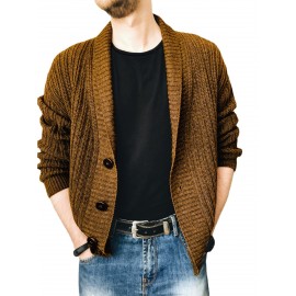 Men'S Oversized Two-Tone Knit Cardigan Sweater - V-Neck Button-Front Closure, Cozy Winter Pullover with Chest Pocket, Slim-Fit Casual Sweater for Coffee Dates & Weekend Outings, Y2K Retro Layered Outfits (Autumn/Winter) - Solid Color Block Design
