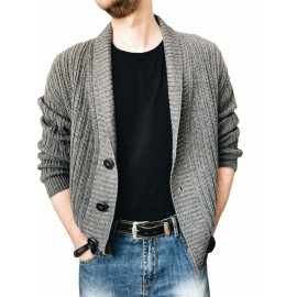 Men'S Oversized Two-Tone Knit Cardigan Sweater - V-Neck Button-Front Closure, Cozy Winter Pullover with Chest Pocket, Slim-Fit Casual Sweater for Coffee Dates & Weekend Outings, Y2K Retro Layered Outfits (Autumn/Winter) - Solid Color Block Design