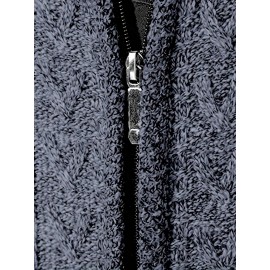 Men's Business Cable-Knit Sweater Jacket with Stand-Up Collar - Machine Washable Gray Winter Office Sweater Coat, Long Sleeve Casual to Meeting Wear, Gym Compatible for Professional & Everyday Use - Solid Color Mature Style