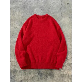 Unisex Casual Knit Sweater | Crew Neck, Long Sleeve, Loose Fit, Solid Color, Rib-Knit, Pullover Style, Suitable for Fall/Winter - ANDREILEE