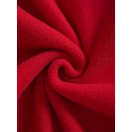 Men's Thick Fleece-Lined Winter Knit Sweater - Red with White Asian Calligraphy Print, Loose Fit Round Neck Casual Pullover, Machine Washable, Knit Sweater, Cozy Warm Clothing, Soft Texture Apparel