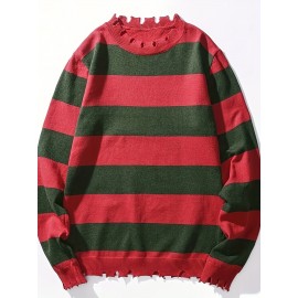 Long-Sleeved Sweatshirt for Autumn And Winter, Featuring a Stylish Checkered Perforated Design with a Unique Distressed Round Neck, Perfect for Keeping Warm for Men., Autumn Clothes Men, Jumpers For Men, Men Sweatshirt, Mens Jumpers, Mens Sweaters, Pullover Men, Sweatshirt Men, Winter Jumper Men