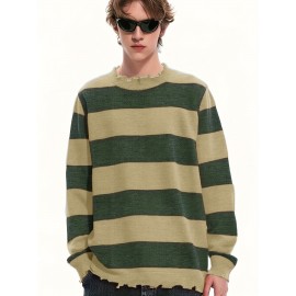 Long-Sleeved Sweatshirt for Autumn And Winter, Featuring a Stylish Checkered Perforated Design with a Unique Distressed Round Neck, Perfect for Keeping Warm for Men., Autumn Clothes Men, Jumpers For Men, Men Sweatshirt, Mens Jumpers, Mens Sweaters, Pullover Men, Sweatshirt Men, Winter Jumper Men