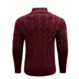 Men'S Lapel Pullover Cable Knit Long Sleeve Warm Sweater