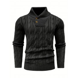 Men'S Lapel Pullover Cable Knit Long Sleeve Warm Sweater