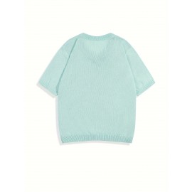 Men's Mint Green V-Neck Short Sleeve Sweater - Soft Pastel Casual Knit Sweater for Everyday & Formal Wear, All-Season Layering Essential, Minimalist Solid Color Design in Light Green (Hand Washable) - Versatile Spring Summer Outfits, Relaxed Fit with V-Neckline, Smooth Texture, Suitable for Men and Women, Solid Color Minimalist Style, Comfortable for All Seasons