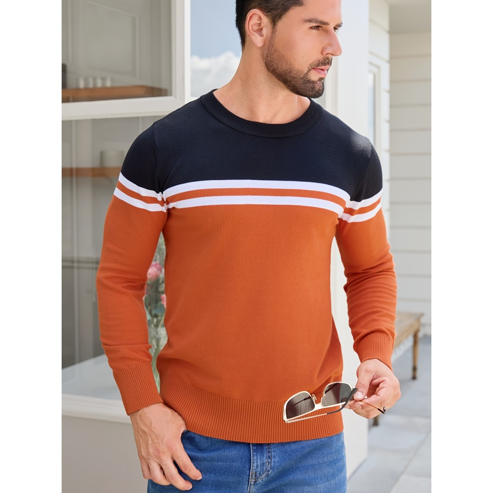 Men'S Thermal Long Sleeve Sweater - Winter Warmth Pullover with Striped Collar, H-Line Silhouette, Soft Stretchy Fabric for Office, Formal, Knit, Winter Sweater For Men, Winter Clothes For Men, Winter Clothes For Women, Winter Clothes For Women Plus