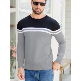 Men'S Thermal Long Sleeve Sweater - Winter Warmth Pullover with Striped Collar, H-Line Silhouette, Soft Stretchy Fabric for Office, Formal, Knit, Winter Sweater For Men, Winter Clothes For Men, Winter Clothes For Women, Winter Clothes For Women Plus