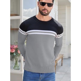 Men'S Thermal Long Sleeve Sweater - Winter Warmth Pullover with Striped Collar, H-Line Silhouette, Soft Stretchy Fabric for Office, Formal, Knit, Winter Sweater For Men, Winter Clothes For Men, Winter Clothes For Women, Winter Clothes For Women Plus