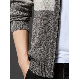 Men'S Winter Warm Jacquard Cardigan Sweater - Full-Zip Stand Collar Long Sleeve Coat with Full-Zip Front Closure, / Contrast, Casual to Formal Outerwear, Regular Fit for Fall & Winter, Versatile Everyday & Formal Wear, Durable Knit Construction