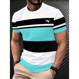 Men'S Modern T-Shirt - Lightweight Breathable Crew Neck Tee with Non-See-Through Fabric - All-Season Casual Everyday Shirt - White/Black/Teal Color Block Design - Regular Fit for Office, Parties, Outings - Easy-Care Everyday Essential, Party Outfit, Stylish Print, Durable Construction, Short Sleeve Top, Young Adults