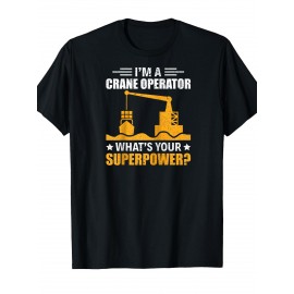Funny Crane Operator T-Shirt - Olive Green Humor Crew Tee with Crane & Lift Pin Design, Casual Short Sleeve Raglan Shirt for Heavy Equipment Operators, Year-Round Wear