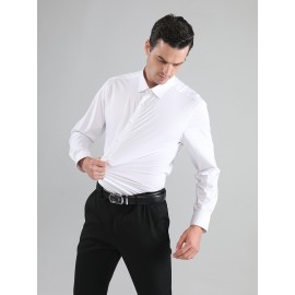 [Stretch Formal Shirt] Stretch Formal Shirt for Men | Long Sleeve, Solid Color, No Pockets, Business Casual Office Workwear for Professionals