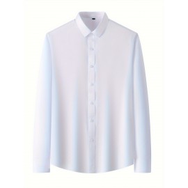 [Stretch Formal Shirt] Stretch Formal Shirt for Men | Long Sleeve, Solid Color, No Pockets, Business Casual Office Workwear for Professionals
