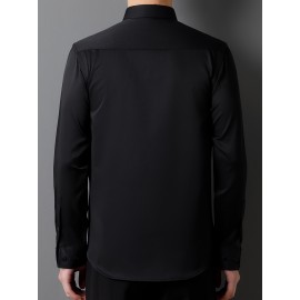 [Stretch Formal Shirt] Stretch Formal Shirt for Men | Long Sleeve, Solid Color, No Pockets, Business Casual Office Workwear for Professionals