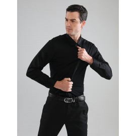 [Stretch Formal Shirt] Stretch Formal Shirt for Men | Long Sleeve, Solid Color, No Pockets, Business Casual Office Workwear for Professionals
