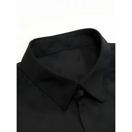 Men'S Polyester Casual Dress Shirt - Solid Color, Button-Up, Lapel Collar, Moderate Stretch, Comfortable Design for All Seasons, 120g/㎡, Casual Wear|Modern Casual Shirt|Sleek Appearance