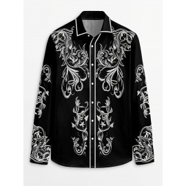 Men'S Western Cowboy Shirt - Non-Stretch Polyester Formality - Button-Up Long Sleeve with Classic collar - Rustic Western Style Blouse for Ranch, Themed Events, Casual Attire - Durable Cowboy Attire, Country Boy Outfit, Ranch Clothing, Floral Print Design, Sturdy Construction, Casual Wearers