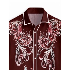 Men'S Western Cowboy Shirt - Non-Stretch Polyester Formality - Button-Up Long Sleeve with Classic collar - Rustic Western Style Blouse for Ranch, Themed Events, Casual Attire - Durable Cowboy Attire, Country Boy Outfit, Ranch Clothing, Floral Print Design, Sturdy Construction, Casual Wearers