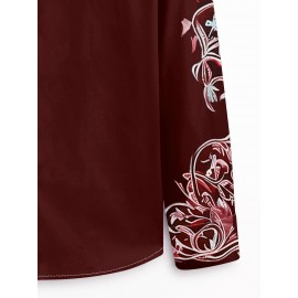 Men'S Western Cowboy Shirt - Non-Stretch Polyester Formality - Button-Up Long Sleeve with Classic collar - Rustic Western Style Blouse for Ranch, Themed Events, Casual Attire - Durable Cowboy Attire, Country Boy Outfit, Ranch Clothing, Floral Print Design, Sturdy Construction, Casual Wearers