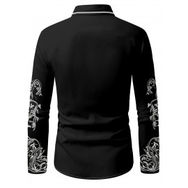 Men'S Western Cowboy Shirt - Non-Stretch Polyester Formality - Button-Up Long Sleeve with Classic collar - Rustic Western Style Blouse for Ranch, Themed Events, Casual Attire - Durable Cowboy Attire, Country Boy Outfit, Ranch Clothing, Floral Print Design, Sturdy Construction, Casual Wearers