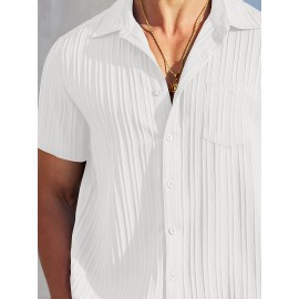[Casual Shirt] Classic Men's Short Sleeve Shirt | Casual Button-Up, Solid Color Non-Stretch Fabric, Machine Washable, All-Season Versatile Wear for Office & Social Events