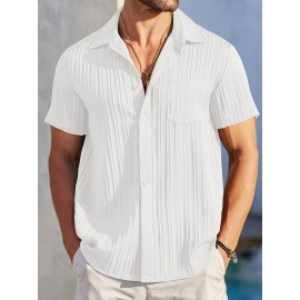 [Casual Shirt] Classic Men's Short Sleeve Shirt | Casual Button-Up, Solid Color Non-Stretch Fabric, Machine Washable, All-Season Versatile Wear for Office & Social Events