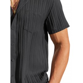 [Casual Shirt] Classic Men's Short Sleeve Shirt | Casual Button-Up, Solid Color Non-Stretch Fabric, Machine Washable, All-Season Versatile Wear for Office & Social Events