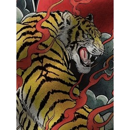 Men's Japanese Ukiyo-e Tiger Shirt - Bold Red & Black Flame Button-Up, Lightweight Non-See-Through Fabric, Regular Fit Casual Shirt for Everyday & Formal Events, Plus Size Available, Summer Outfit, Digital Heat Transfer