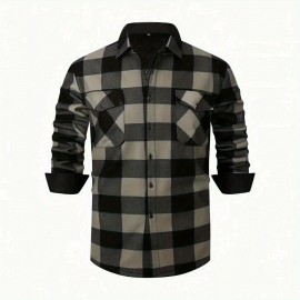 Men's Winter Warm Fleece-Lined Flannel Shirt - Thick Multi-Pocket Plaid Button- Collar Shirt, Wrinkle-Resistant Casual Office & Outdoor Wear, Cozy Long Sleeve for home (Hand Washable) - Regular Fit Fall/ Winter Clothing