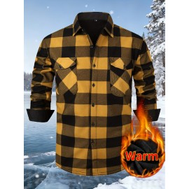 Men's Winter Warm Fleece-Lined Flannel Shirt - Thick Multi-Pocket Plaid Button- Collar Shirt, Wrinkle-Resistant Casual Office & Outdoor Wear, Cozy Long Sleeve for home (Hand Washable) - Regular Fit Fall/ Winter Clothing