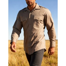 Men'S T8512KH 37-Inch Tactical Shirt - 65% /35% Blend, Ripstop Breathable Long Sleeve Button- with V-Neck & Tight-Fit Design, Outdoor Hiking & Work Shirt for Spring/Fall, Tactical & Casual Wear, Durable Stretch Fabric for Hunting, Camping