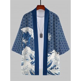 Men's Japanese Kimono Robe - Casual Samurai Beachwear with Breathable Polyester, Lightweight & Machine Washable, Multicolor Digital Print, Loose Fit Open Front Design for Summer Outdoor Leisure, Beach Kimono, Leisure Wear, Respirable Fabric