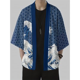 Men's Japanese Kimono Robe - Casual Samurai Beachwear with Breathable Polyester, Lightweight & Machine Washable, Multicolor Digital Print, Loose Fit Open Front Design for Summer Outdoor Leisure, Beach Kimono, Leisure Wear, Respirable Fabric