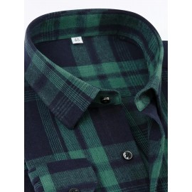 Men'S Wrinkle-Resistant Stretch Long Sleeve Dress Shirt - Business Casual & Formal Button-Up with Chest Pocket, Brown/White Checkered Pattern, Square Collar, Wrinkle-Free Easy Care Fabric for Office, Semi-Formal Events - Spring/Fall Season Shirt for