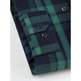 Men'S Wrinkle-Resistant Stretch Long Sleeve Dress Shirt - Business Casual & Formal Button-Up with Chest Pocket, Brown/White Checkered Pattern, Square Collar, Wrinkle-Free Easy Care Fabric for Office, Semi-Formal Events - Spring/Fall Season Shirt for