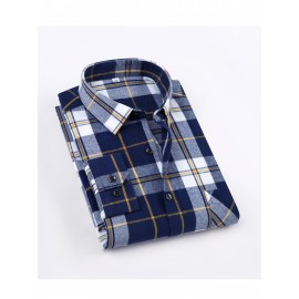 Men'S Wrinkle-Resistant Stretch Long Sleeve Dress Shirt - Business Casual & Formal Button-Up with Chest Pocket, Brown/White Checkered Pattern, Square Collar, Wrinkle-Free Easy Care Fabric for Office, Semi-Formal Events - Spring/Fall Season Shirt for