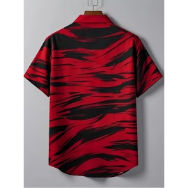Men's Short-Sleeve Casual Shirt with Digital Print Short-Sleeve - Summer Collar Button- Blouse for Casual Attire, Machine Washable Non-Stretch Fabric, Versatile Short-Sleeve Shirt for Office & Semi-Formal Outfits - Suitable for Men