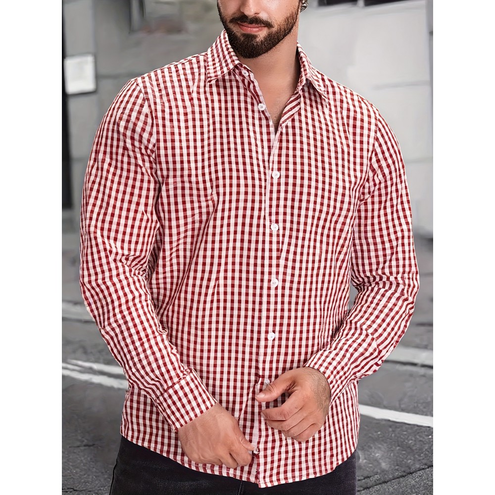 Elson OBM Men's Classic Plaid Button-Up Shirt - Long Sleeve Formal and Casual Top, Non-Stretch Fabric, Front Button Closure, Turn-Down Collar, Office, Wedding, Party Attire - Ideal Gift for Men, Office Wear, Fashion Design, Durable Construction