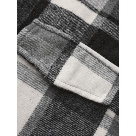 [Vintage Plaid Shirt] Vintage Plaid Shirt for Men | Single-Breasted, Loose Fit, Long Sleeve Casual Top | Black & White Checkered Pattern, Button-Up Front, Nonelastic Fabric | Perfect for Fall/Winter Outings & Casual Wear