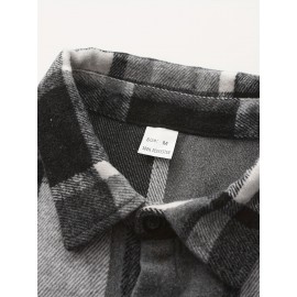 [Vintage Plaid Shirt] Vintage Plaid Shirt for Men | Single-Breasted, Loose Fit, Long Sleeve Casual Top | Black & White Checkered Pattern, Button-Up Front, Nonelastic Fabric | Perfect for Fall/Winter Outings & Casual Wear